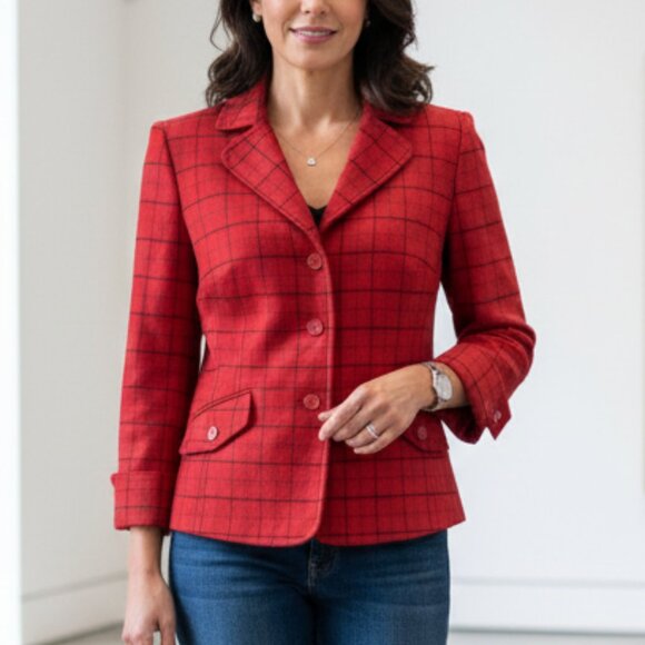 J. Crew Wool Windowpane Print Blazer Jacket in Red Size Medium - Picture 1 of 9